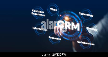 CRM software automation technology.business use AI smart technology sales reports recording the sale of goods and making tax invoice. Robotic Process Stock Photo