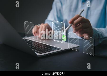 Report form checklist task management online evaluation. Customer Experiences and Satisfaction Concept. digital documents Survey Checkmarks Stock Photo