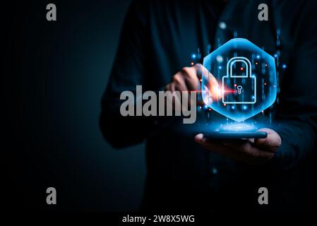 cybersecurity hacker information digital concept, user privacy security and encryption, secure internet access technology privacy system safe network Stock Photo