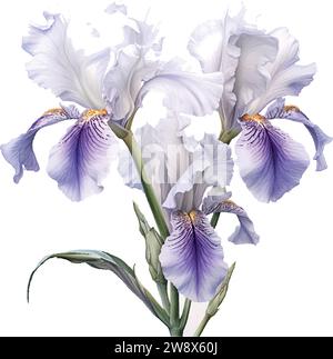 rogue rose iris print on white tile, in the style detailed botanical Stock Vector