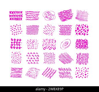 Ink hand drawn squiggle pink texture set Stock Vector