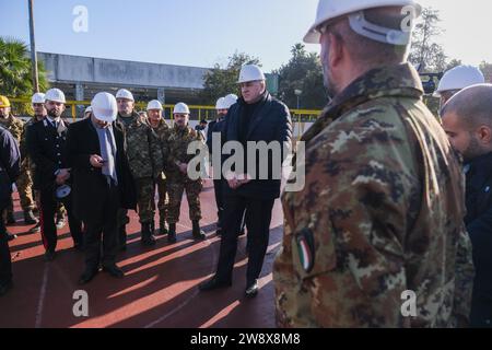 Napoli, Italy. 22nd Dec, 2023. Italian Defence Minister Guido Crosetto visiting the Delphinia centre in Caivano Credit: Live Media Publishing Group/Alamy Live News Stock Photo