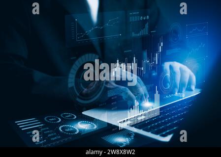 Data analysis and software development, business financial graph growth and global marketing network. innovative big data science and big data strateg Stock Photo