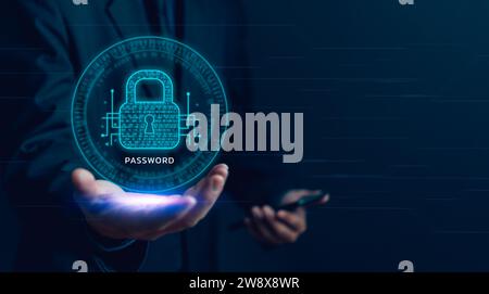 Cybersecurity protects digital information, computer systems, and networks, data privacy, secure passwords, and encryption to safeguard and ensure pri Stock Photo