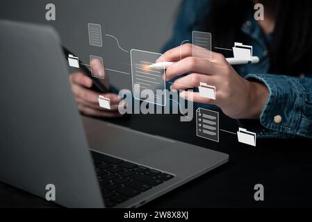 Document Management System DMS business processes share and organize and files. Stock Photo