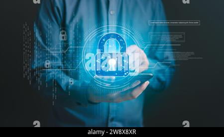 Cybersecurity protects digital information, computer systems, and networks, data privacy, secure passwords, and encryption to safeguard and ensure pri Stock Photo
