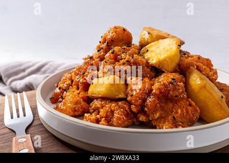 Honey Chicken Gangjeong seasoned with honey and soy sauce Stock Photo