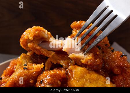 Honey Chicken Gangjeong seasoned with honey and soy sauce Stock Photo