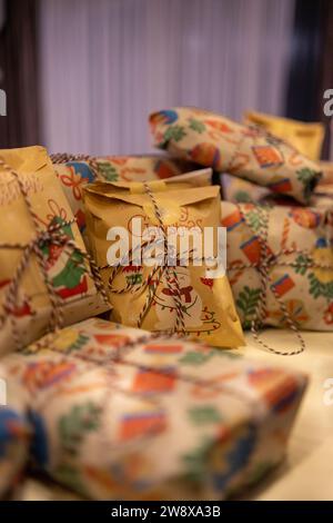 Christmas presents wrapped and tied beautifully Stock Photo