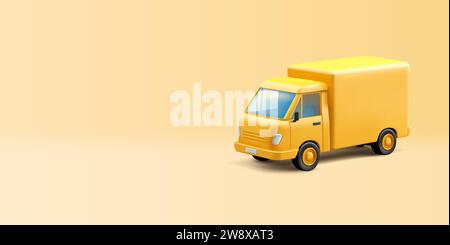 Yellow delivery truck generic, 3d render illustration cartoon style realistic Stock Vector