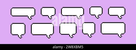 Pixel speech bubbles pack. Text boxes for chats and games. Vector illustration in 8 bit pixel art style. Stock Vector