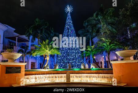 Miami, Florida - December 21, 2023: Christmas tree and decorations at Gulfstream park and Casino in Hallandale Beach, Miami. Stock Photo