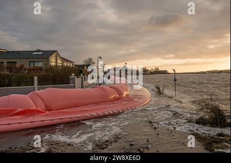 Denmark, Dec. 22. Watertubes protect against flooding in Frederikssund when the water level is at its highest on Friday afternoon, (Credit Image: © Stig Alenäs) Stock Photo
