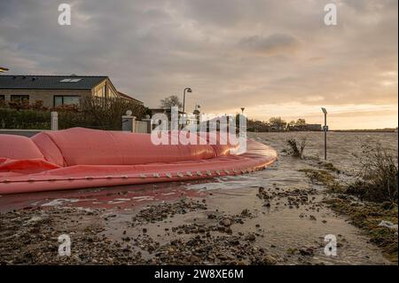 Denmark, Dec. 22. Watertubes protect against flooding in Frederikssund when the water level is at its highest on Friday afternoon, (Credit Image: © Stig Alenäs) Stock Photo