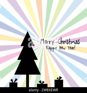 New year card. Christmas card. Sunbeam, sunray background with. Colorful rays. Stock Vector