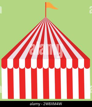 Circus Carnival Tent with Flag | Circus color tent dome roof| Tent with Flag | Event tent Red and white Stock Vector