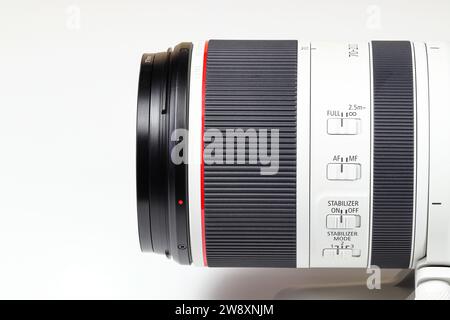 Close up Hight performance Professional camera zoom lens isolated on white background. Stock Photo
