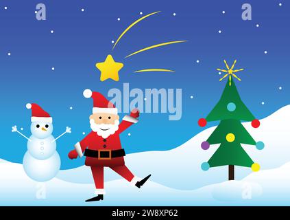 santa claus and snowman illustration Stock Vector
