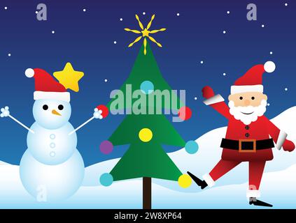 santa claus and snowman illustration Stock Vector