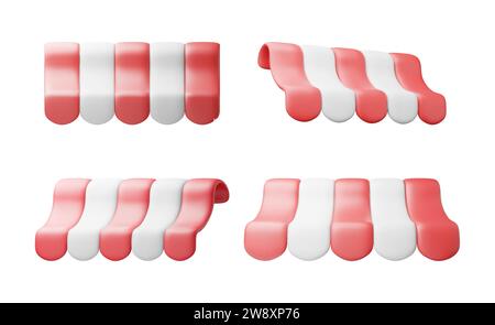 3D Striped Awning Set Isolated on White. Stock Vector