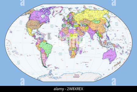 English language Political world map Winkel-Tripel projection Stock Vector