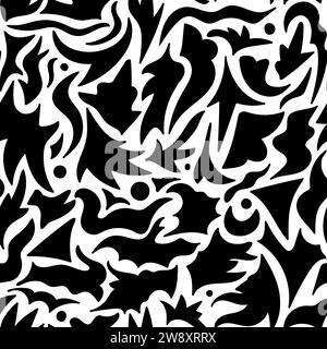 Abstract different hand drawn shapes seamless pattern. Black shapes on white background. Vector illustration Stock Vector
