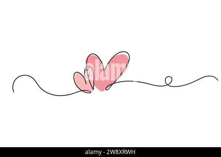 Two hearts continuous one line drawing. Valentines Day trendy minimalist concept. Vector illustration Stock Vector