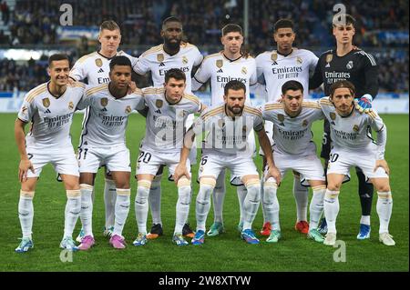 Real Madrid team players pose for a photo before a Spanish La Liga