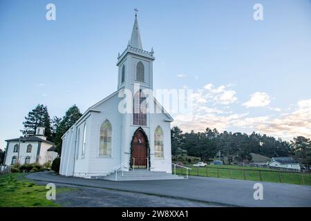 The St. Teresa of Avila Church in Bodega, in west Sonoma County in Northern California was a location used for Alfred Hitchcock's movie 'The Birds'. Stock Photo