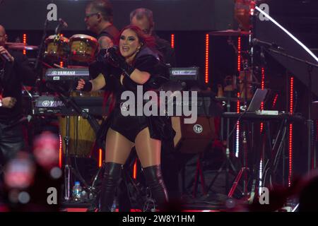 Mexico City, Mexico. 21st Dec, 2023. December 21, 2023, Mexico City, Mexico: Dulce Maria integrant of RBD pop band performs on stage during the ‘Soy Rebelde Tour' at the end of his tour to celebrate the reunion of the band fifteen years later at Aztec Stadium. on December 21, 2023 in Mexico City, Mexico. (Photo by Iliana Suarez/ Eyepix/Sipa USA) Credit: Sipa USA/Alamy Live News Stock Photo