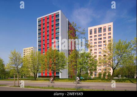 The 17-storey tower blocks from the 1970s are typical examples of GDR prefabricated housing. Following interior and exterior modernisation, they now Stock Photo