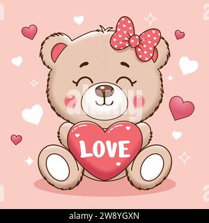 Cute Teddy Bear with Heart Stock Vector
