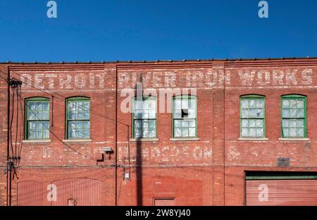 Detroit, Michigan - The Detroit River Iron Works, an old industrial building on the Detroit River. Stock Photo