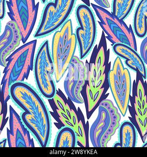 Colorful ornamental paisley pattern. Hand drawn vector illustration. Stock Vector