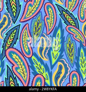 Colorful ornamental paisley pattern. Hand drawn vector illustration. Stock Vector
