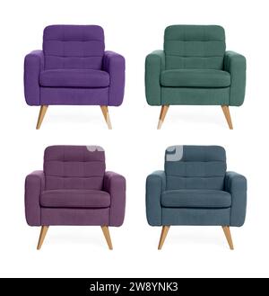 Different colorful armchairs isolated on white, set Stock Photo