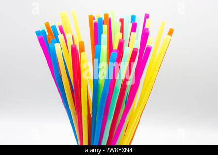 A bunch of multicolored plastic straws Stock Photo