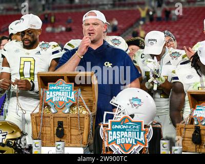 December 22, 2023: Georgia Tech head coach Brent Key during the trophy presentation of Union Home Mortgage Gasparilla Bowl. Georgia Tech defeated UCF 30-17 at Raymond James Stadium in Tampa, FL. Romeo T Guzman/Cal Sport Media Stock Photo