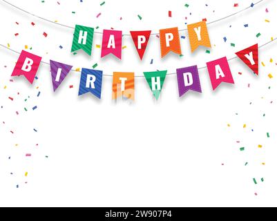 Happy birthday flags and confetti card Stock Vector