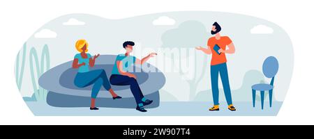 People talking against the backdrop of nature. Discussion. Friends chatting. Employee dialogues. Informal communication concept. Vector illustration Stock Vector