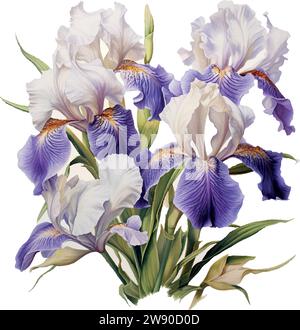 rogue rose iris print on white tile, in the style detailed botanical Stock Vector