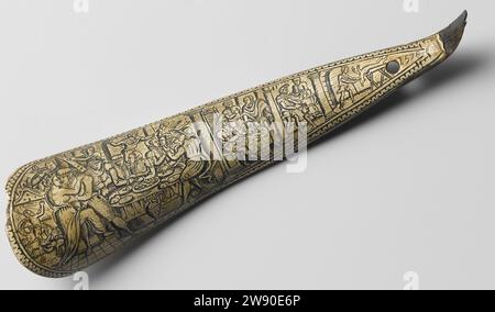 Shoehorn with the history of the lost son, Anonymous, 1578  On the convex side a number of performances from the parable of the lost son (Luke 15: 11-24). To the right of the center the scene in which the son of his father receives his inheritance. In the background, by hand on his chest, the other son. On the left a combined performance. The son is depicted with a woman on his lap. There are a few eating, drinking and free friends at a table. A woman removes the son of his stock exchange. Note: see inv. no. NG-NM-2968 (shoe spoon with cf. Voorst). Netherlands horn (animal material) cutting / Stock Photo