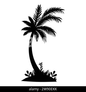 A silhouette of Date Palm tropical tree. Silhouette vector illustration, isolated on white background. Stock Vector