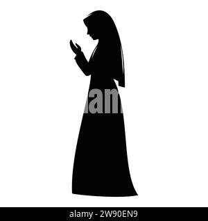 A silhouettes of solemnly muslim woman raising their hands in prayer ...