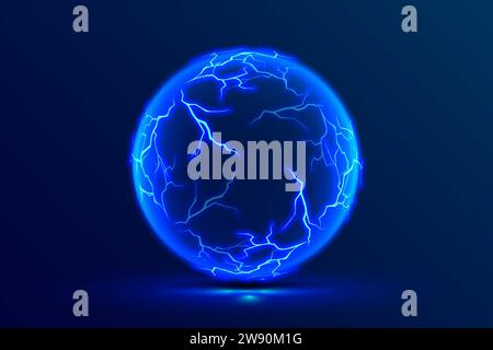 Power ring. Plasma sphere. Thunderbolt electricity lightning effect. Electric ball lightning. Round electric shock. Stock Vector