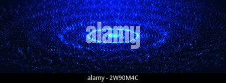 Water circle ripples particles background. Oscillating sound waves or signal. Dot glowing digital wave. Stock Vector