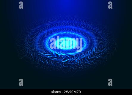 Water circle ripples particles background. Oscillating sound waves or signal. Dot glowing digital wave. Stock Vector