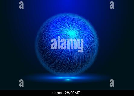 Lines sphere technology background. 3d blue energy ball.Computer structure analysis. Internet network and science, technology background vector. Stock Vector