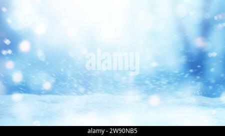 snowy Christmas  background with blur effect, sprinkled with falling snowflakes Stock Photo