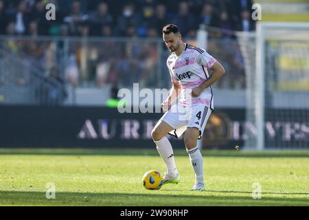 Frosinone, Italy. 23rd Dec, 2023. Juventus' Italian defender Federico Gatti controls the ball j during the Serie A football match between Frosinone Calcio vs Juventus FC at the Benito Stirpe stadium in Frosinone, Italy on December 23, 2023. Credit: Independent Photo Agency/Alamy Live News Stock Photo